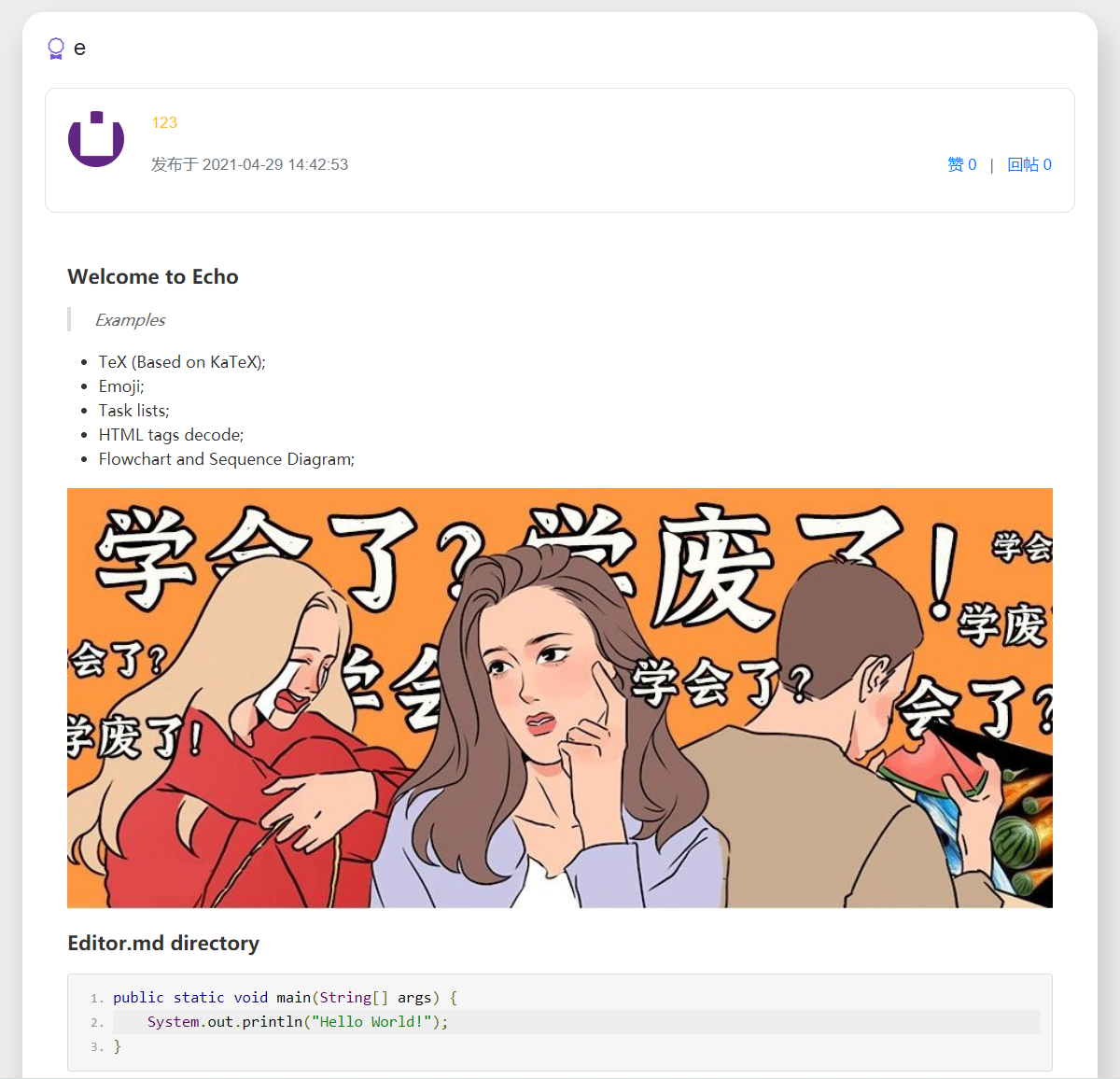(开源程序推荐)Echo - 基于 SpringBoot 开源的小巧美观的论坛社区系统BBS程序  第6张