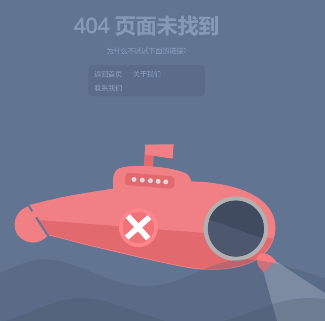 基于HTML5 + SVG的响应式海底潜艇404动画页面：附演示和下载地址  第1张